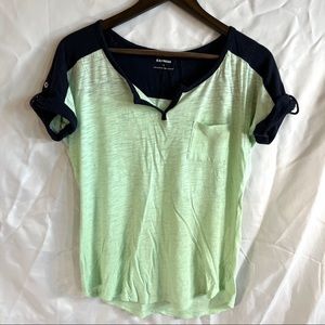 Express | Women | Short Sleeve Tee Mint Green and Navy Block Colored | S